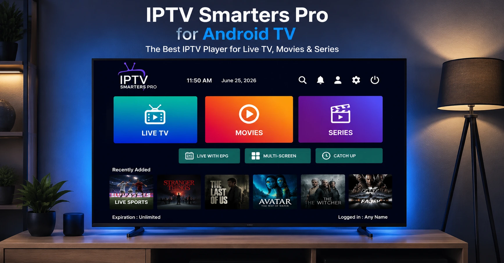 IPTV Smarters Pro for Android TV on a living-room television