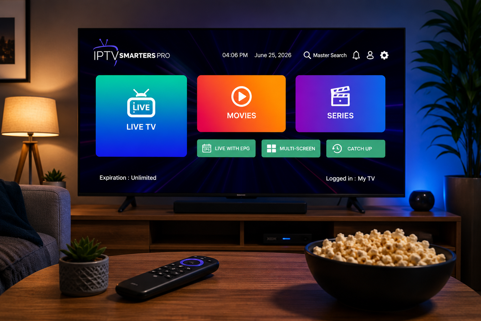 IPTV Smarters Pro for Smart TV on a living-room television