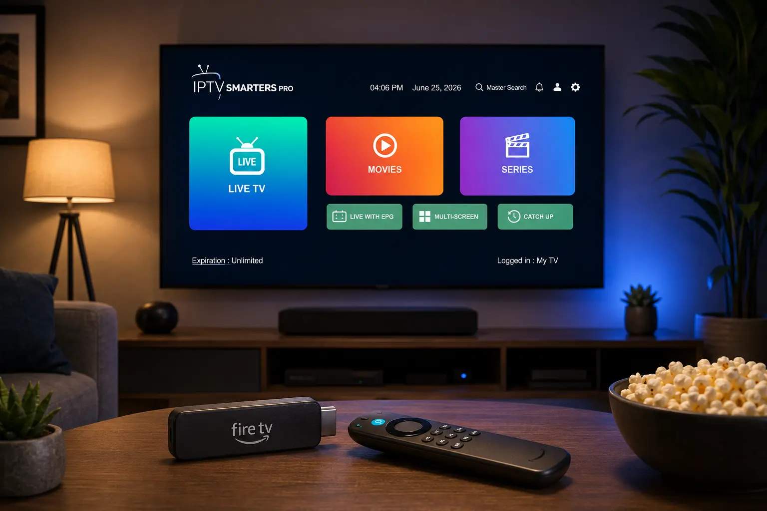 Amazon Fire TV Stick and remote, compatible with IPTV Smarters Pro