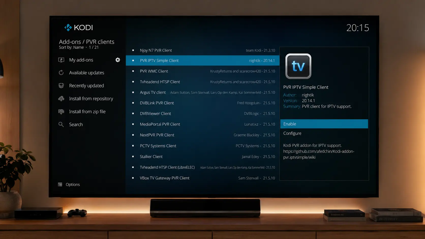 Enabling PVR IPTV Simple Client to set up IPTV on Kodi