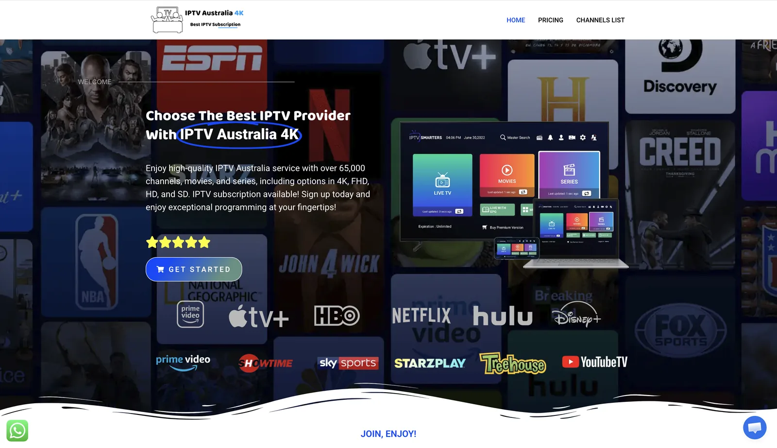 IPTV Australia 4K homepage — our top IPTV provider in Australia