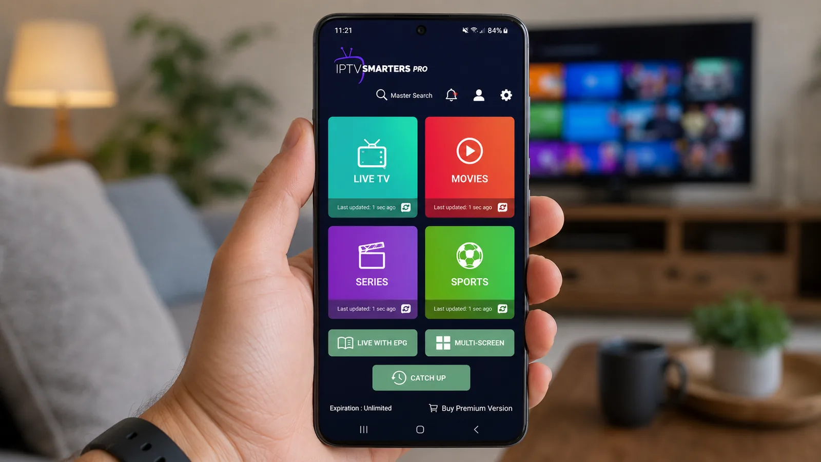 IPTV Smarters Pro for Android Phone app on a smartphone screen
