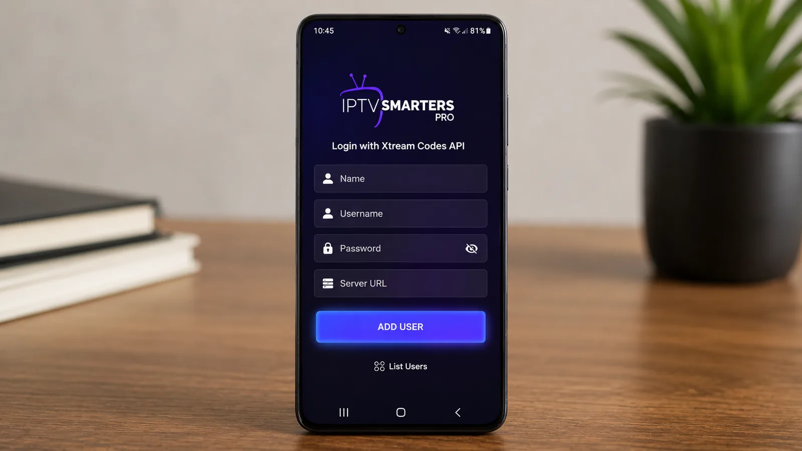 IPTV Smarters Pro for Android Phone Xtream Codes login screen