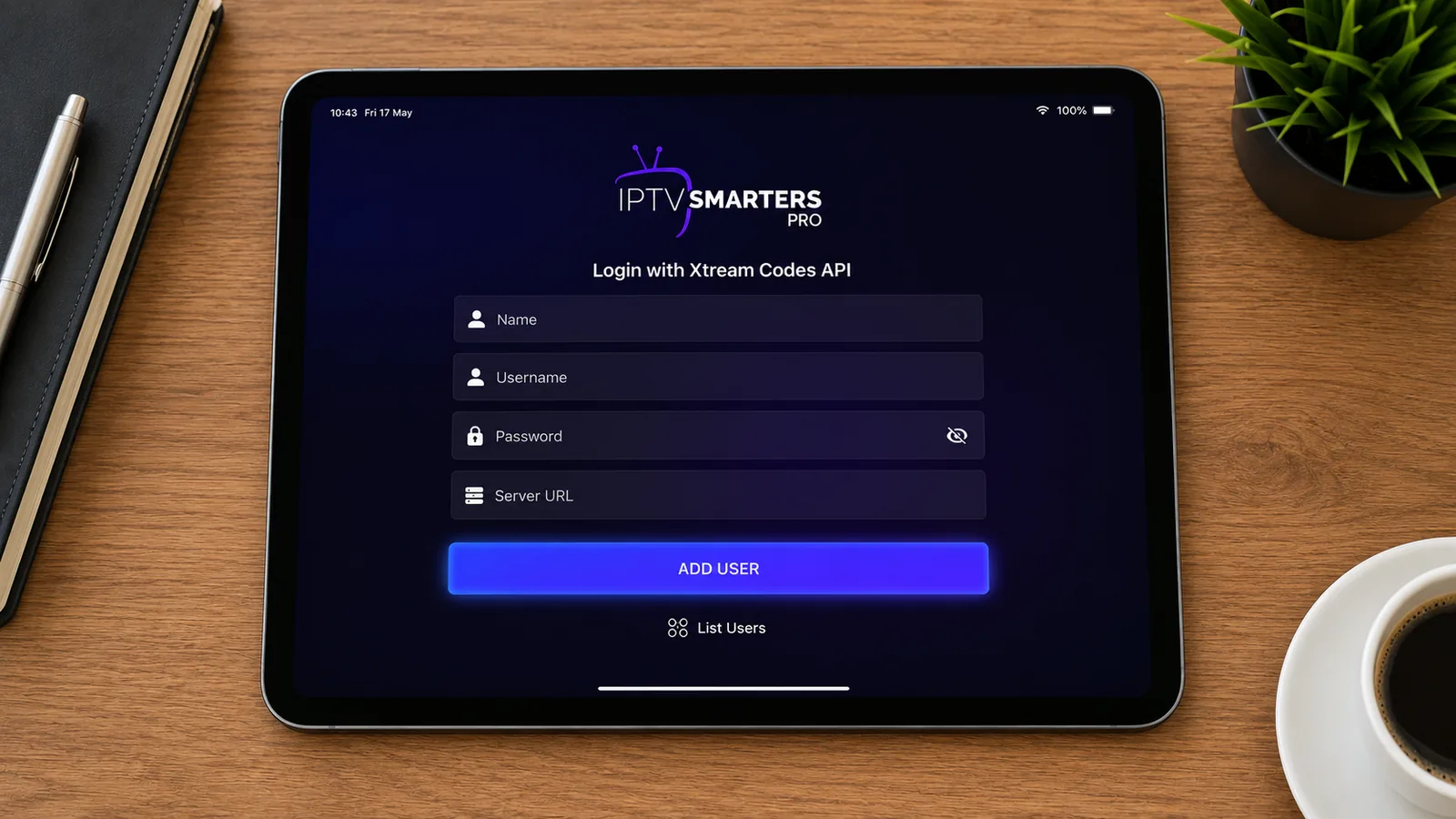 IPTV Smarters Pro for Apple Devices Xtream Codes login screen