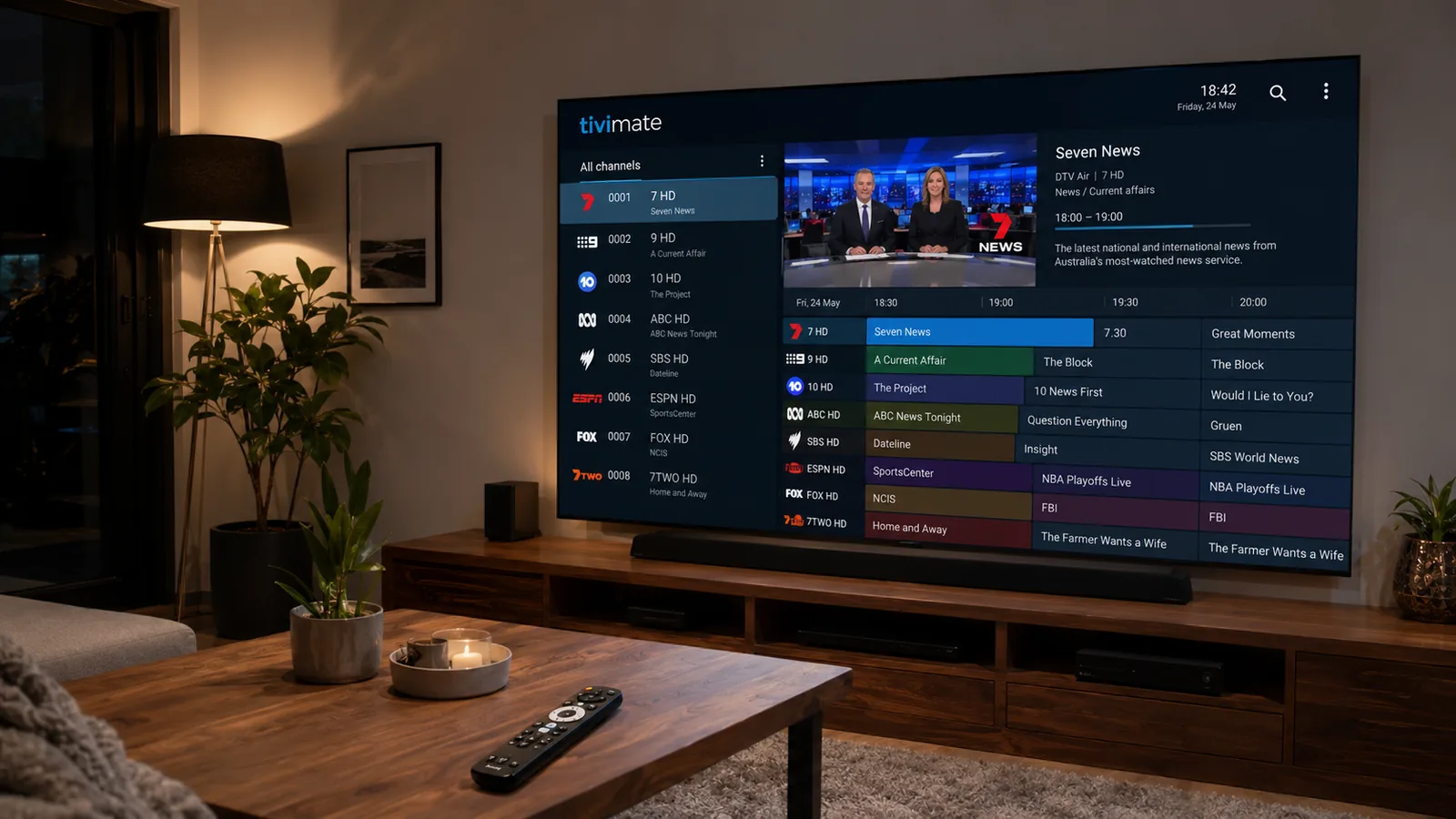 TiviMate IPTV Player running on a TV