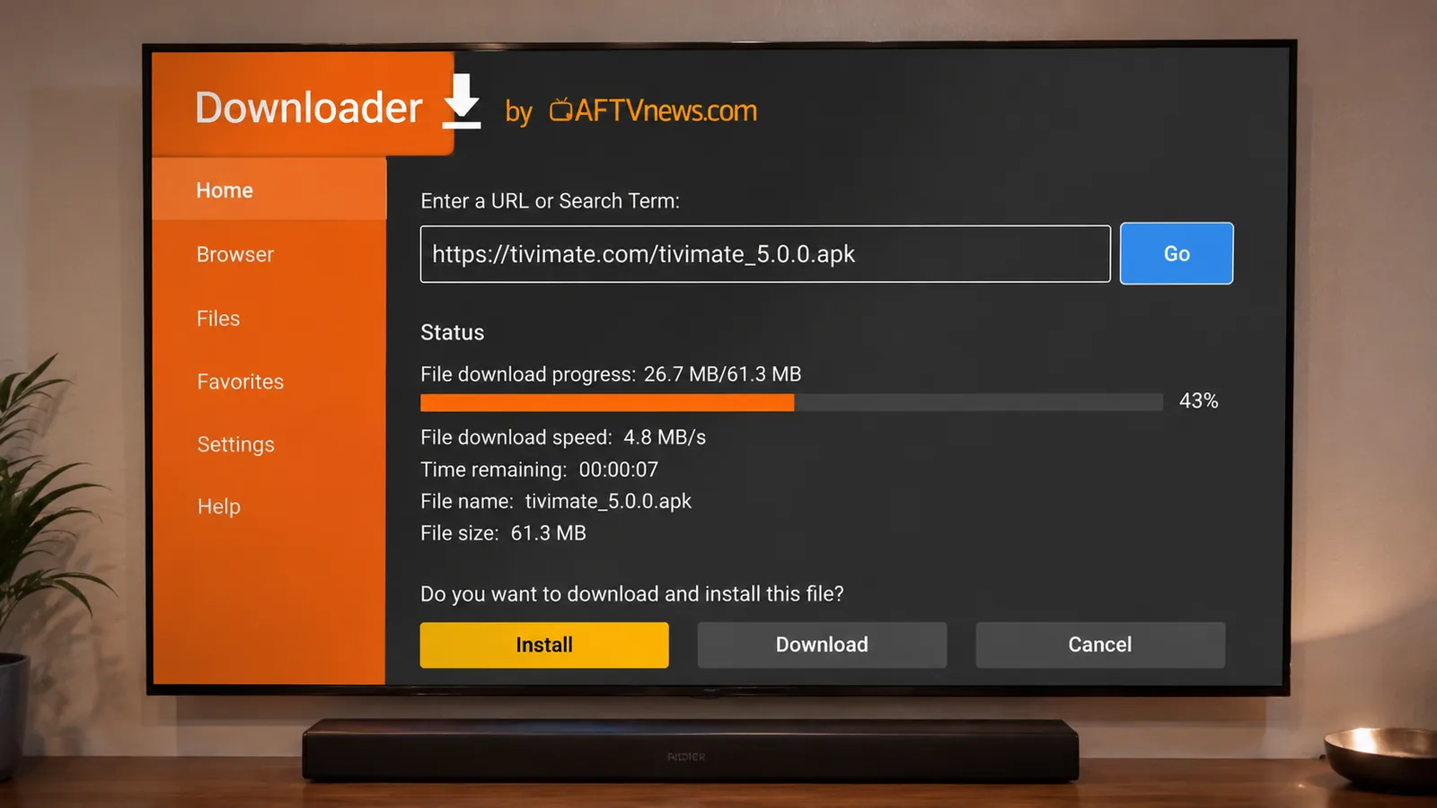 Installing TiviMate IPTV Player on Firestick with the Downloader app