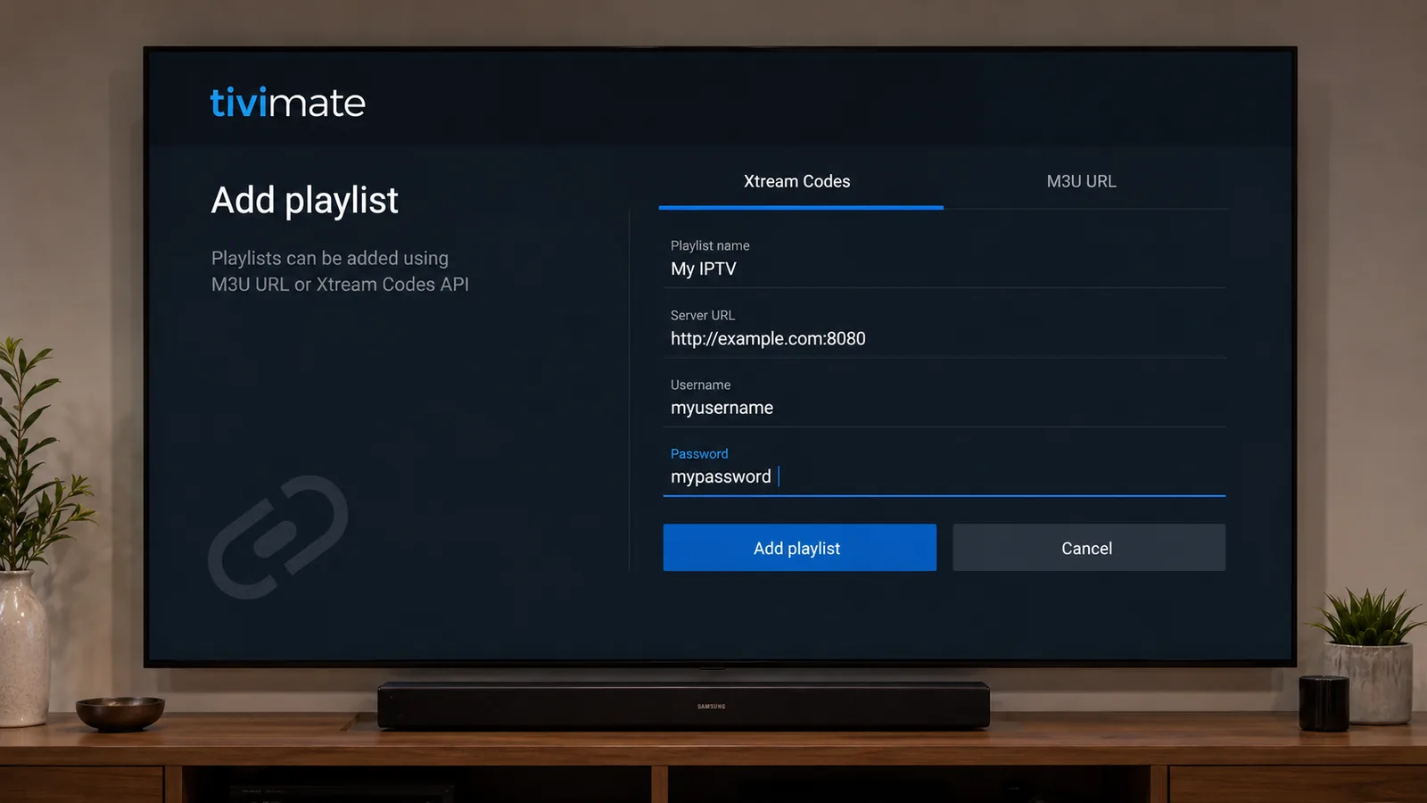 Adding an Xtream Codes playlist in TiviMate IPTV Player