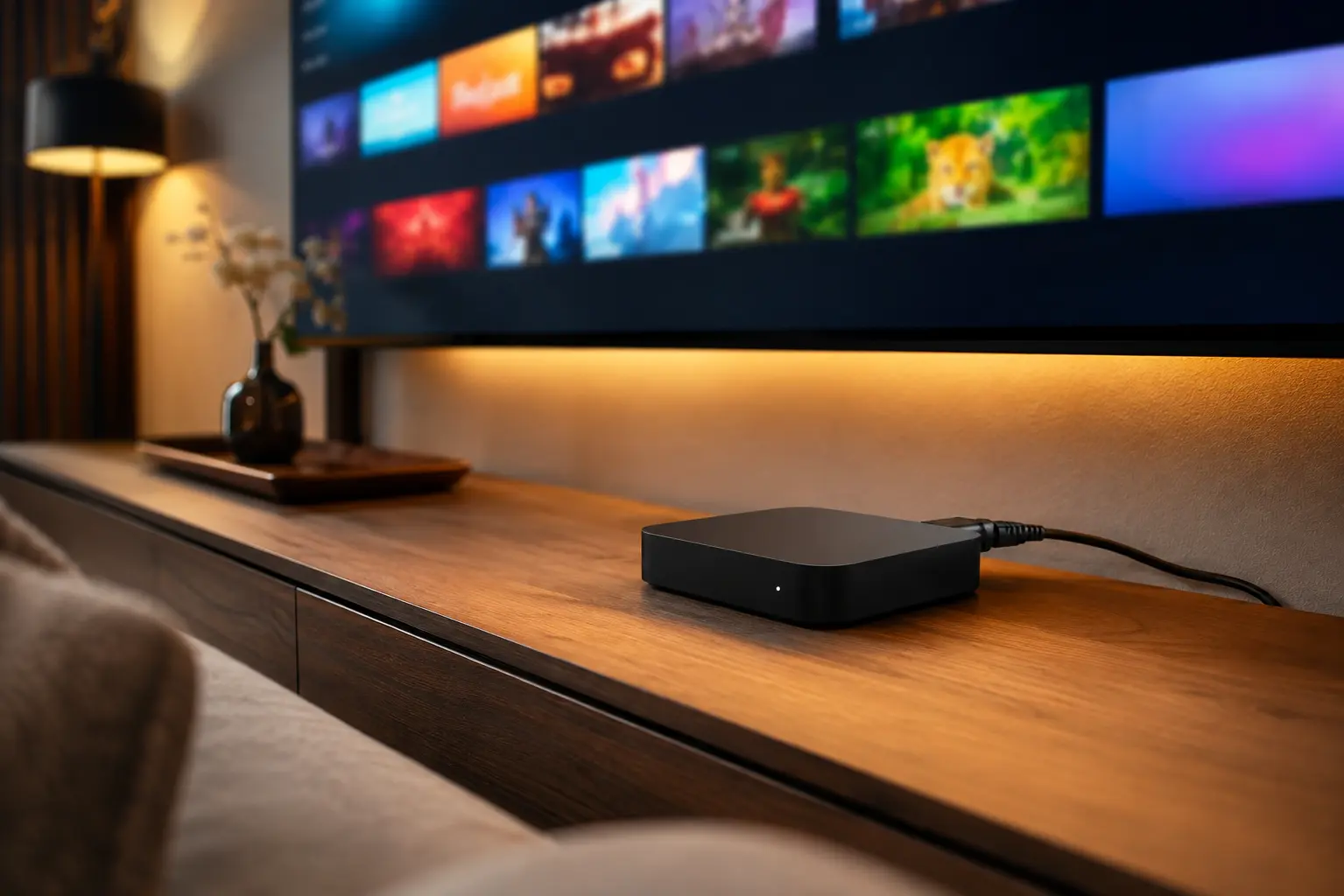 IPTV box Australia connected to a Smart TV in a living room