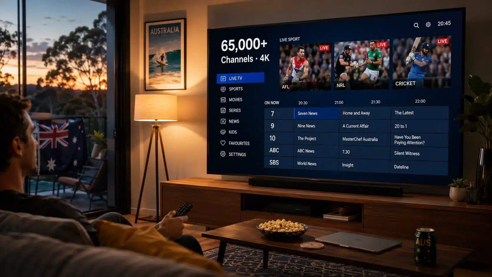 IPTV subscription Australia showing live Australian channels and sport in 4K